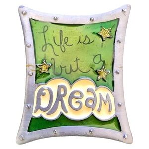 LIFE IS BUT A DREAM small silver and green enamel keepsake jewelry metallic box